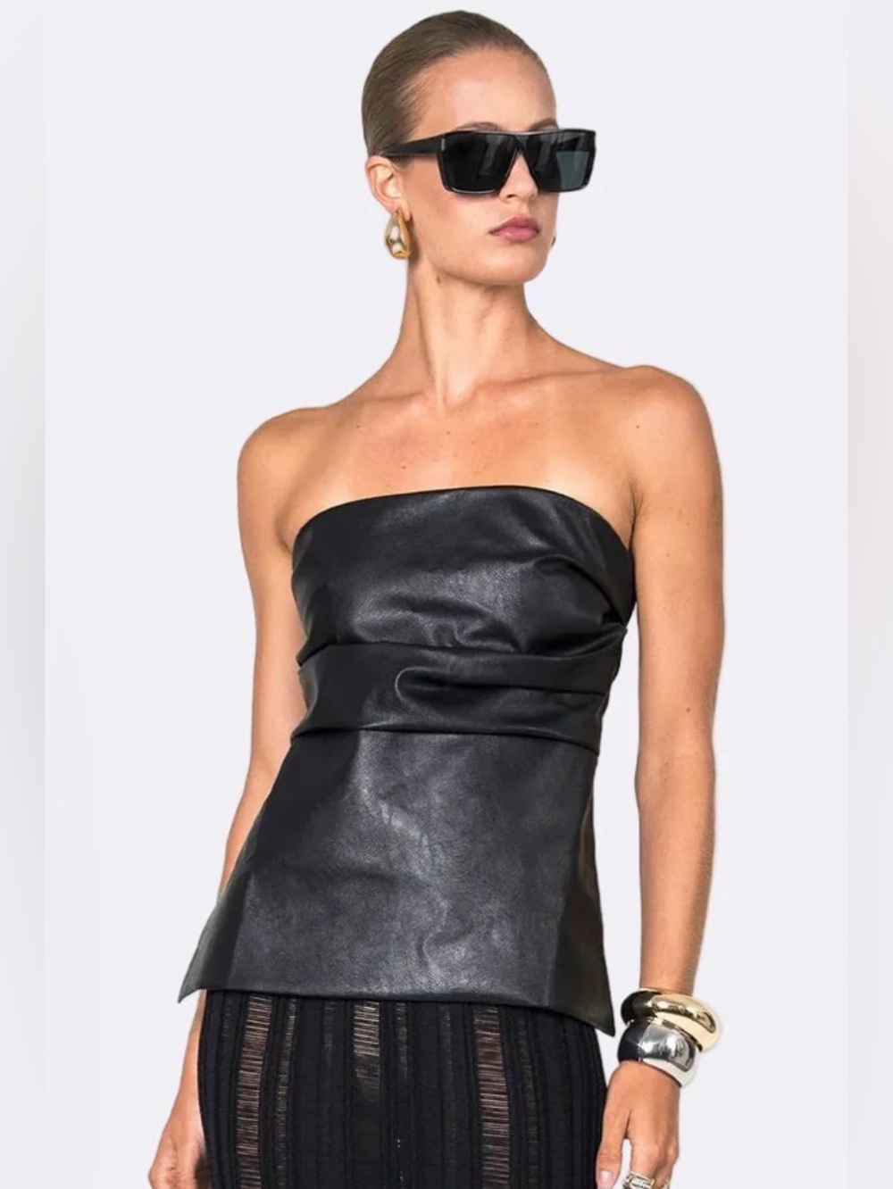 NWT [Nonchalant] Xena Strapless Bandeau PU Leather Back Tie Top Black Women’s S